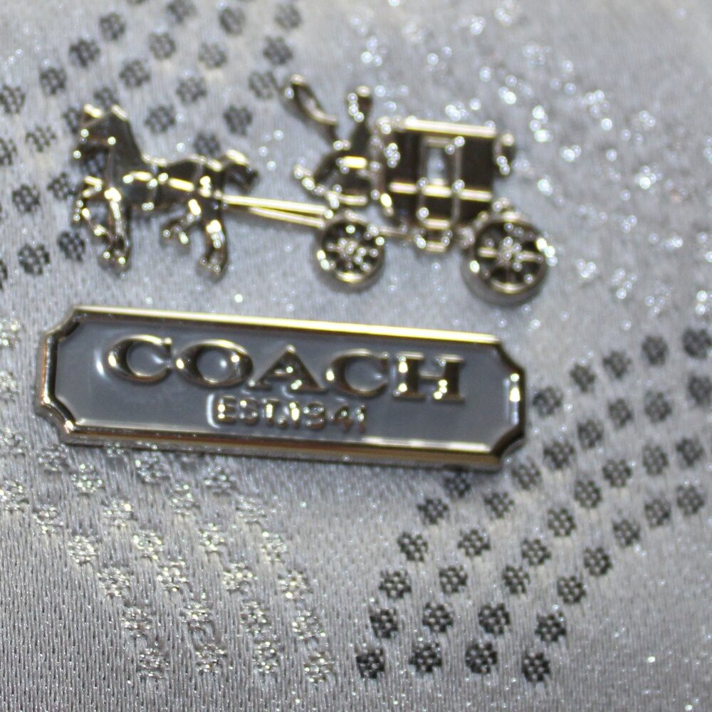 Coach Madison Two Tone Silver Sateen Dotted Opti-Art Hobo Convertible Shoulder - Picture 10 of 12